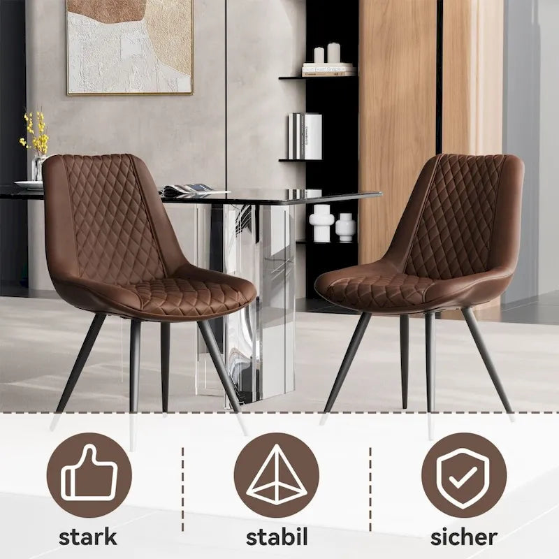 Leather Dining Chair with Metal Legs Set of 2 17