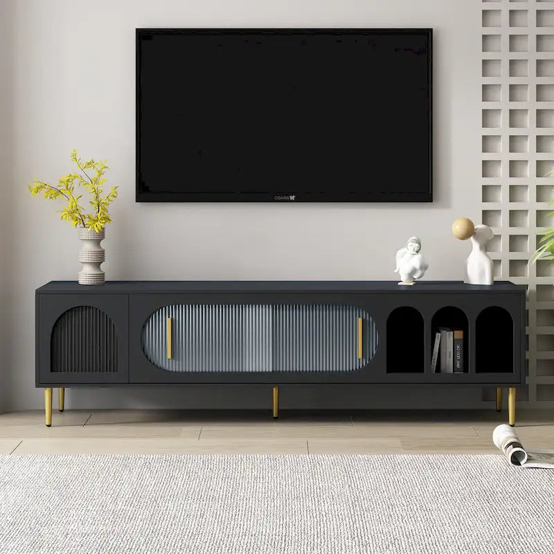 Modern TV Stand for 70+ Inch TV, Entertainment Center TV Media Console Table,with 3 Shelves and 2 Cabinets