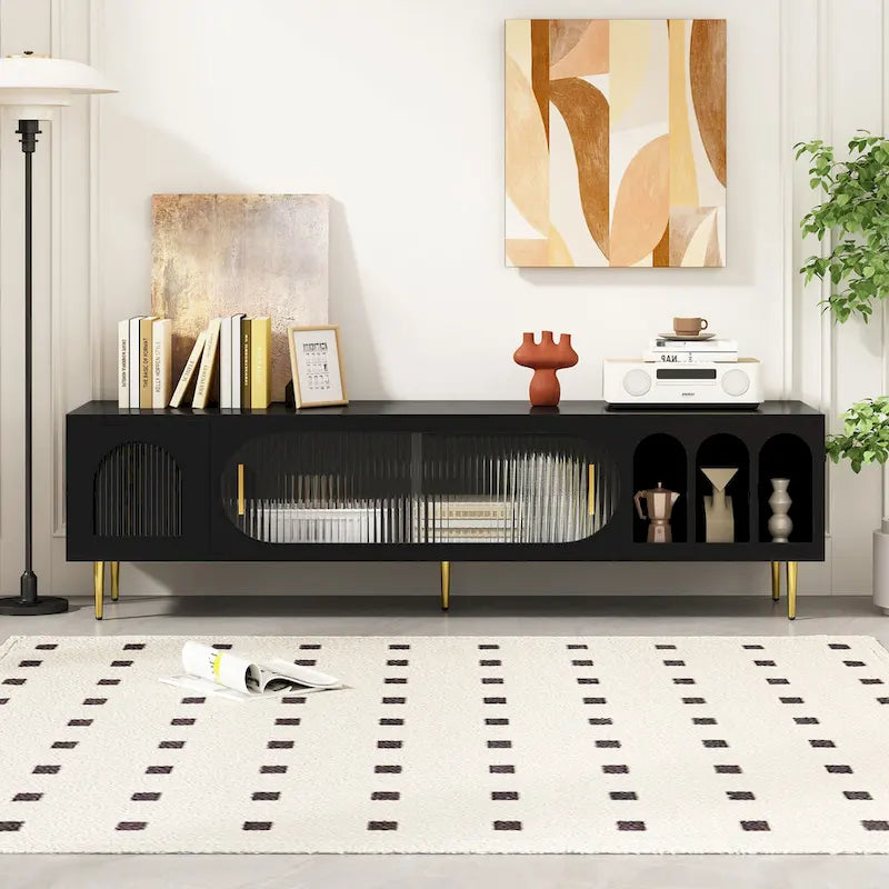 Modern TV Stand for 70+ Inch TV, Entertainment Center TV Media Console Table,with 3 Shelves and 2 Cabinets 6