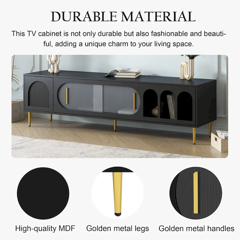 Modern TV Stand for 70+ Inch TV, Entertainment Center TV Media Console Table,with 3 Shelves and 2 Cabinets 7