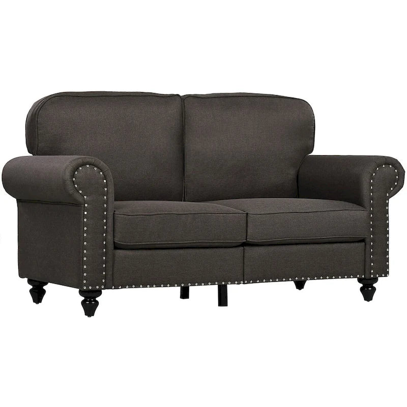 HOMCOM 61 Loveseat Sofa, Mid Century Modern 2 Seater Small Couch with Nailhead Trim, Rolled Arm, Fabric Upholstered Love Seat 2