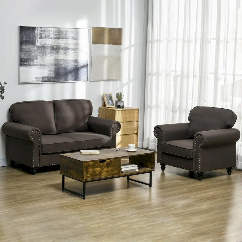 HOMCOM 61 Loveseat Sofa, Mid Century Modern 2 Seater Small Couch with Nailhead Trim, Rolled Arm, Fabric Upholstered Love Seat 6