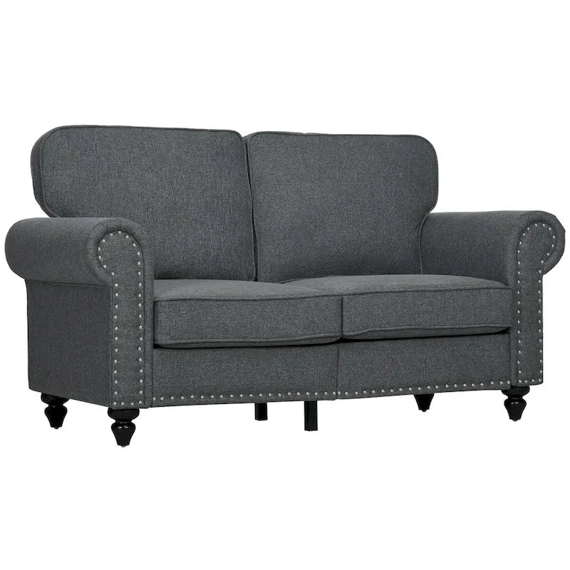 HOMCOM 61 Loveseat Sofa, Mid Century Modern 2 Seater Small Couch with Nailhead Trim, Rolled Arm, Fabric Upholstered Love Seat 10