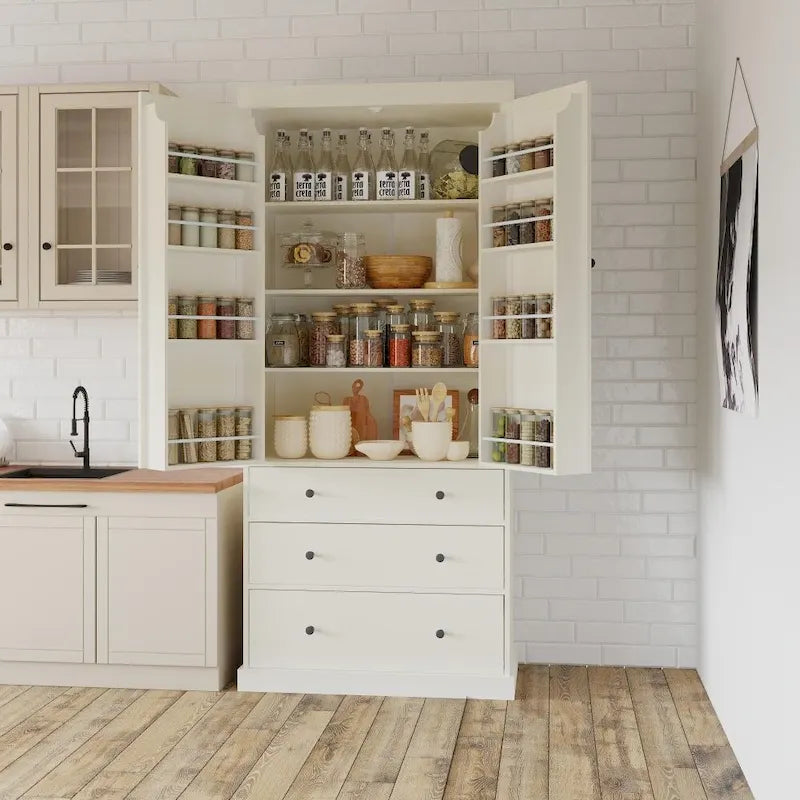 77 Inch Farmhouse Kitchen Pantry, Freestanding Tall Cupboard Storage Cabinet 8