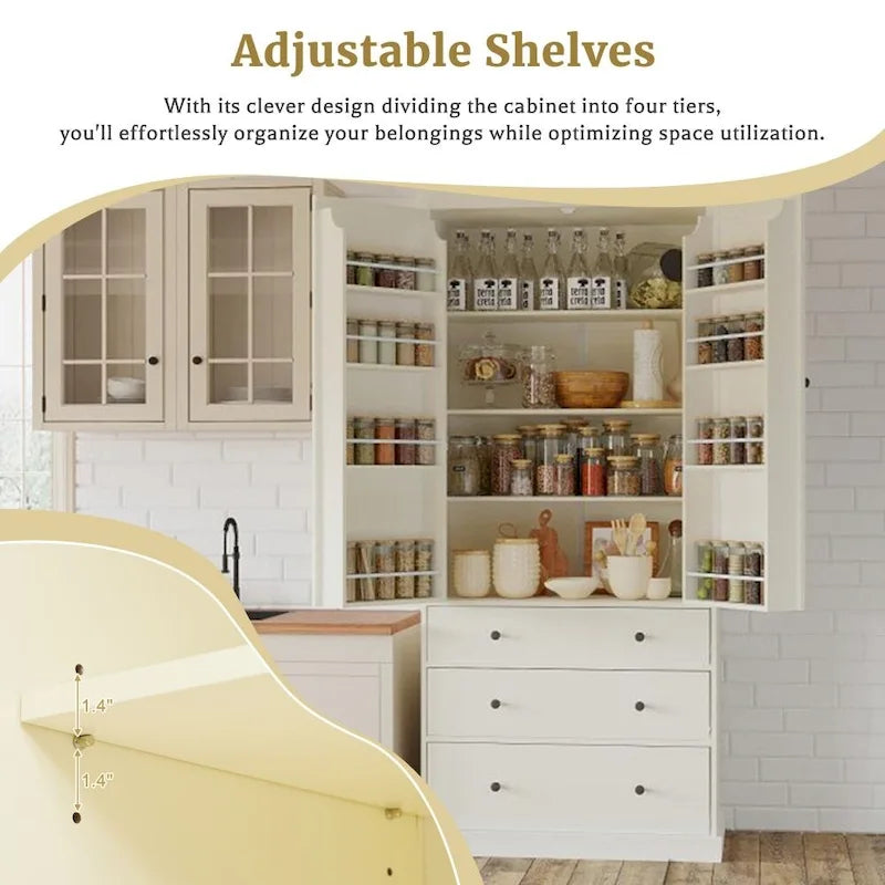 77 Inch Farmhouse Kitchen Pantry, Freestanding Tall Cupboard Storage Cabinet 4
