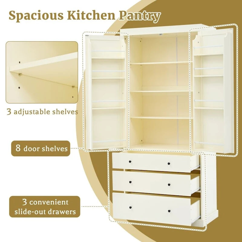 77 Inch Farmhouse Kitchen Pantry, Freestanding Tall Cupboard Storage Cabinet 6