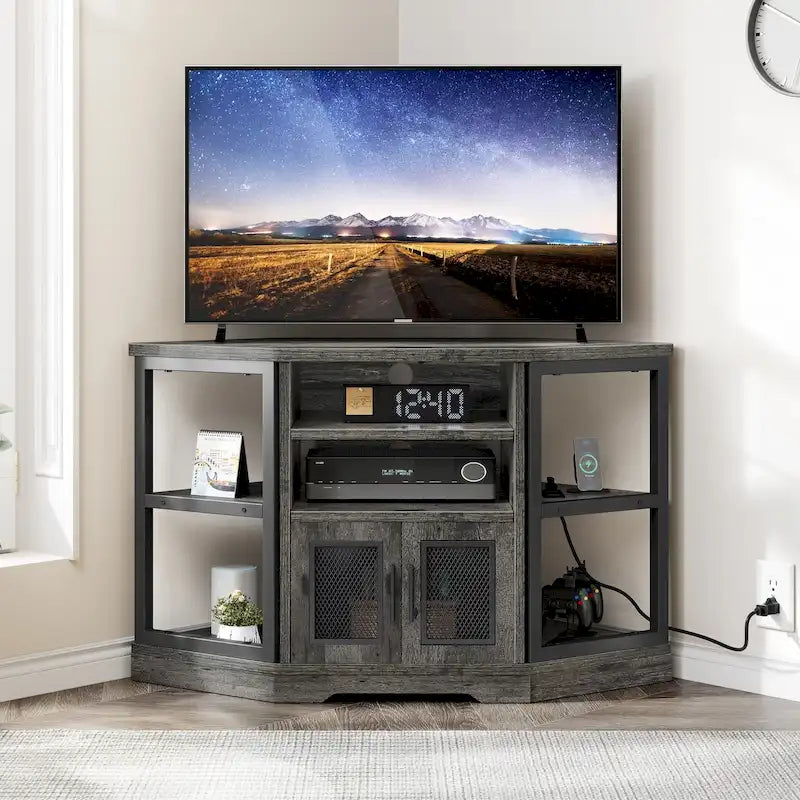 Farmhouse Corner TV Stand Entertainment Center Media Console for TVs up to 55 with Power Outlet 23
