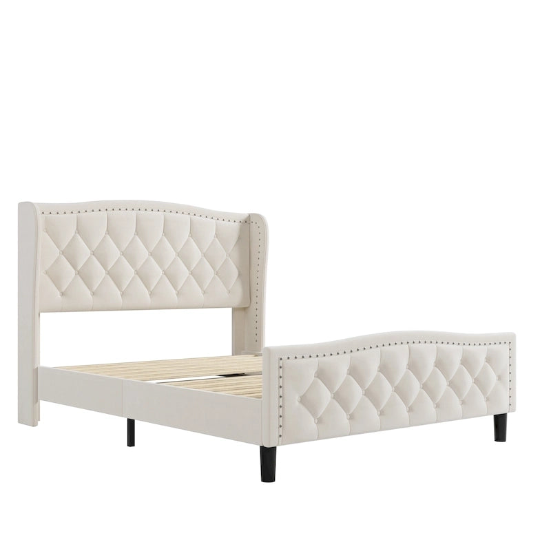 Upholstered Platform Bed With Wingback Headboard 12