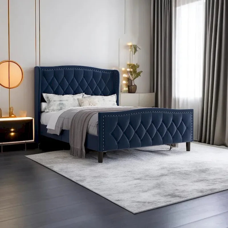Upholstered Platform Bed With Wingback Headboard