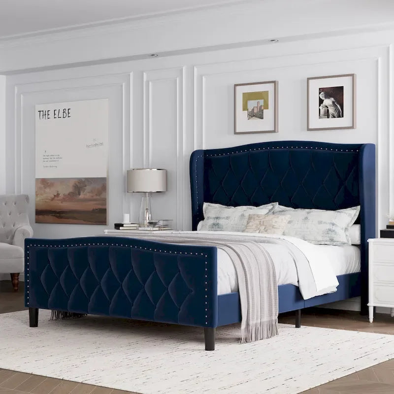 Upholstered Platform Bed With Wingback Headboard 3