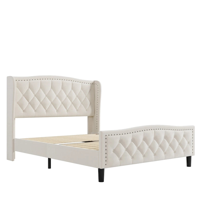 Upholstered Platform Bed With Wingback Headboard 4