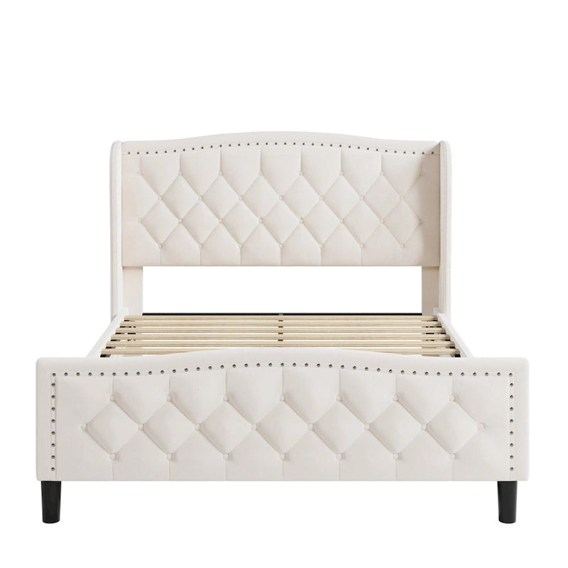 Upholstered Platform Bed With Wingback Headboard 5