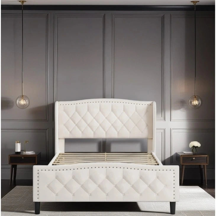 Upholstered Platform Bed With Wingback Headboard 6