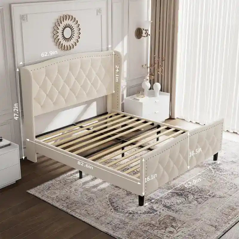 Upholstered Platform Bed With Wingback Headboard 7