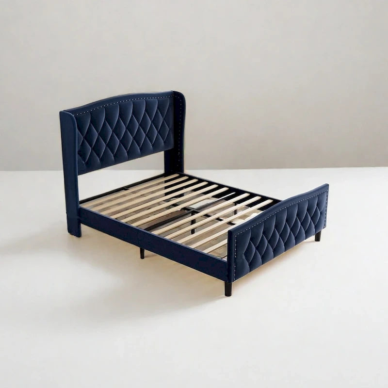 Upholstered Platform Bed With Wingback Headboard 8