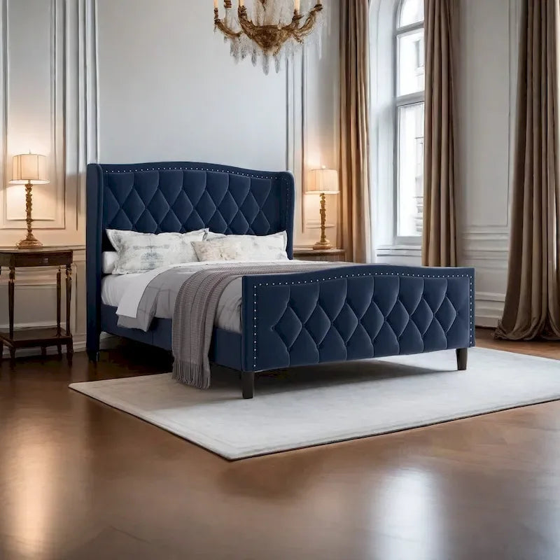 Upholstered Platform Bed With Wingback Headboard 9