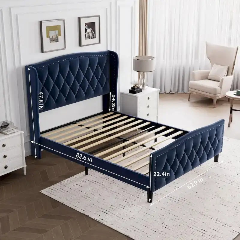Upholstered Platform Bed With Wingback Headboard 10