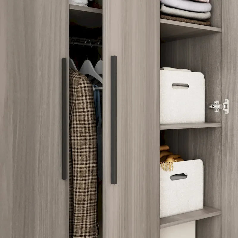 Wardrobe Armoire Wooden Closet Cabinet 6 Storage Cube and Hanging Rod 29