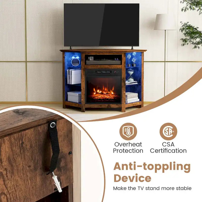 Costway Fireplace TV Stand w/ Led Lights & 18  Electric Fireplace for - See Details 22