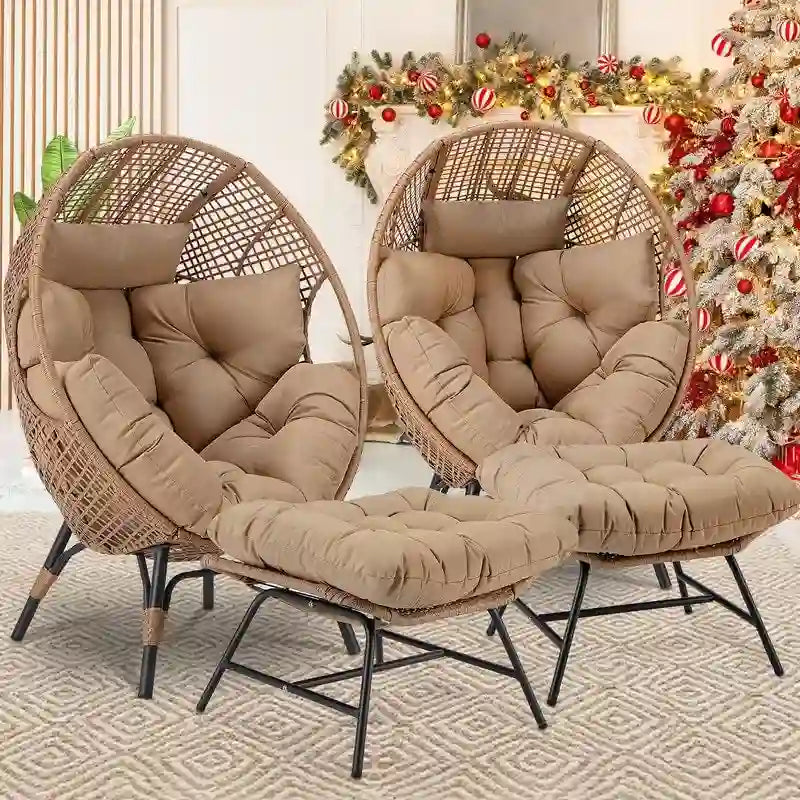 FINCATI Indoor Eggs Chair, 440 lbs Egg Chair Outdoor, Oversized Egg Chair with Ottoman, Luxury Cozy Egg Chair with Foot Rest 35