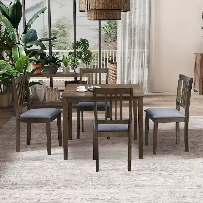 Set Tavolo e Sedie per Colazione in Cucina, Tavolo da Pranzo Quadrato in Legno, Tavolo da Pranzo Casuale con 4 Sedie Imbottite 20