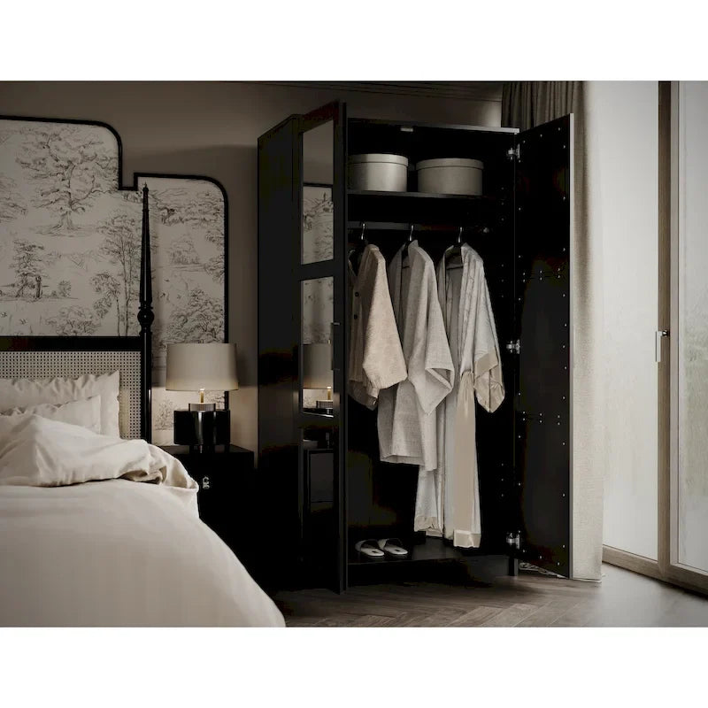 Palace Imports 100% Solid Wood 2-Door Urban Wardrobe Armoire with Solid and Mirrored Doors 17