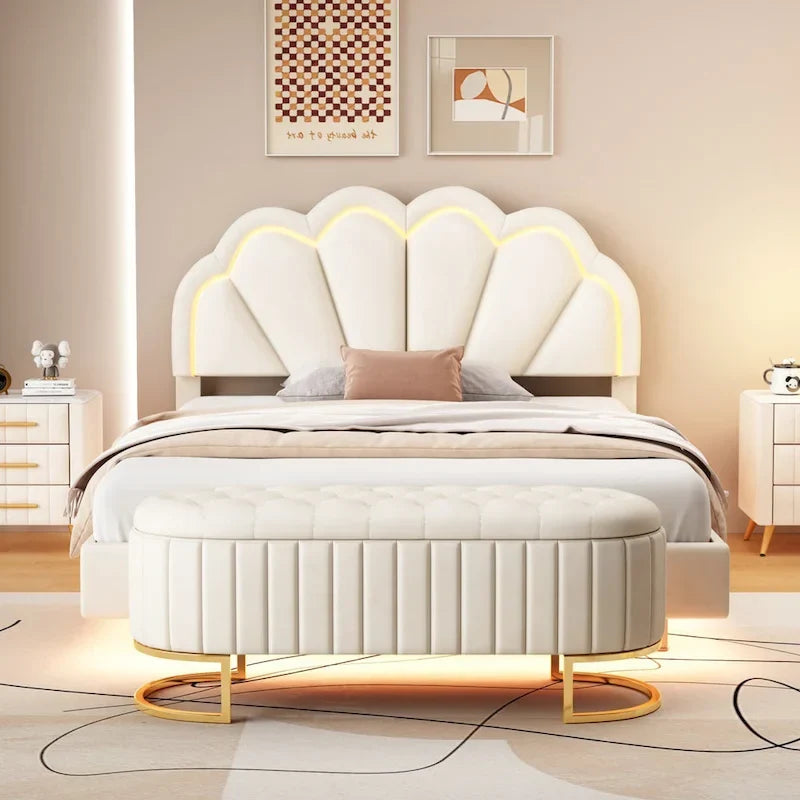 2-Pieces Bedroom Sets Full LED Platform Bed with Storage Ottoman 7