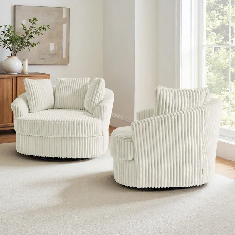 DREAMSIDEA 2 Set Recessed Arm Slipcovered Swivel Barrel Chair 28