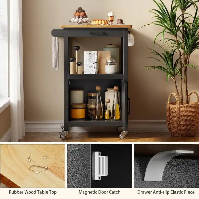 Wooden Kitchen Island Trolley Cart with Drawers 9