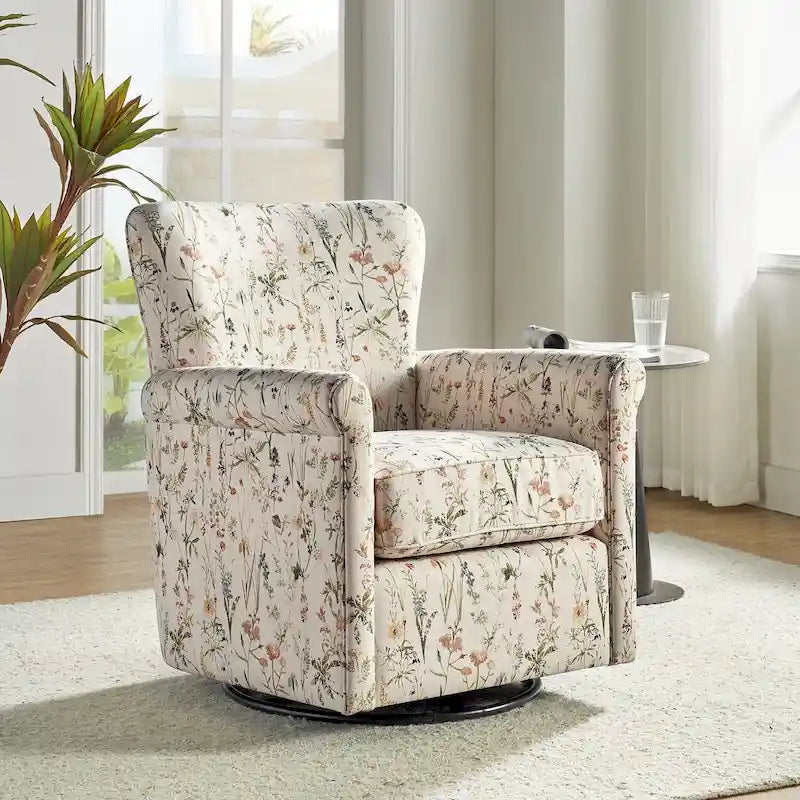 Georg Comfortable Floral Fabric Swivel Rocker Chair with Rolled Armrest by HULALA HOME 8