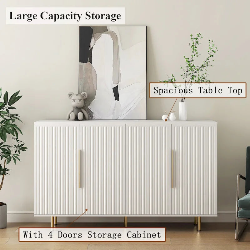 Buffet Cabinet with Fluted Decorative Doors, Wood Sideboard Cabinet with Metal Handles, Storage Cabinet with Adjustable Shelves 5