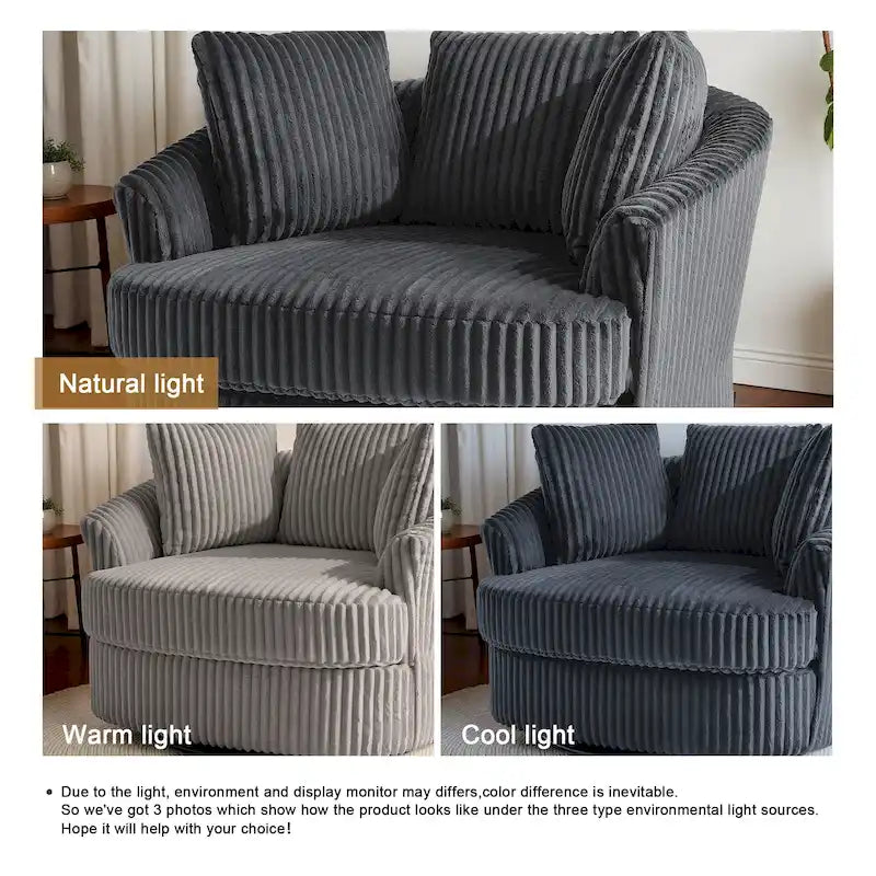 Oversized 43 W Plush Corduroy Recessed Arm Swivel Barrel Chair 35