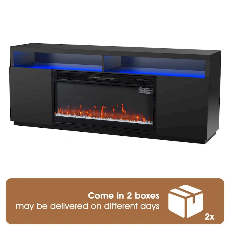 68 Modern Black RGB Electric Fireplace TV Stands Console for TVs Up to 72-inch 7