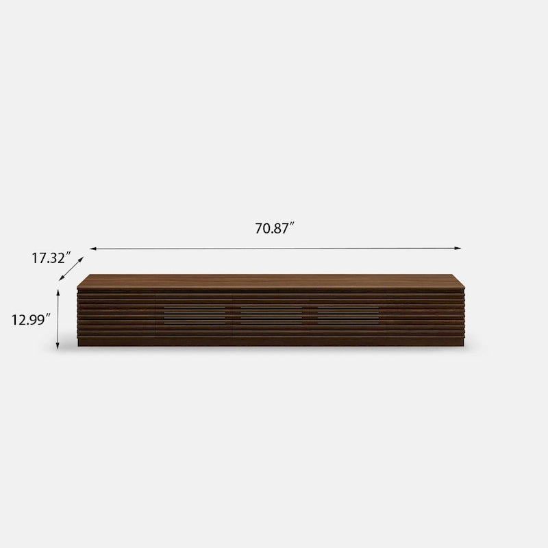 Minimalist TV Stand with DrawersSolid Wood Media Console with Cabinets, Flip-down Door, Walnut Veneer, Fully-Assembled 15