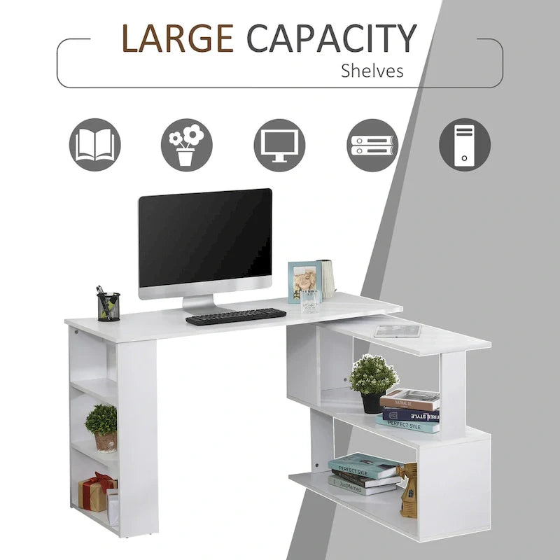 HOMCOM 360 Rotating L-Shaped Corner Desk: White, with Storage Shelves 5