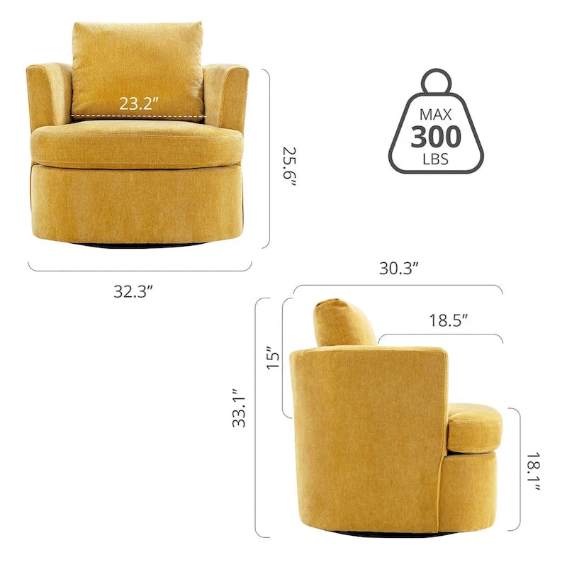 Modern Chenille Upholstered Swivel Accent Barrel Chair Set Modern Swivel Armchair for Living Room 32