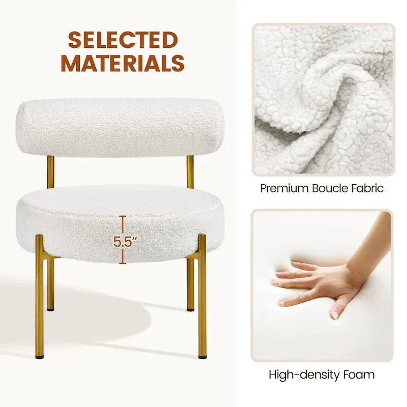 Yaheetech Boucle Gold Metal Legs Accent Chair With Round Padded Seat, White - 252326 5
