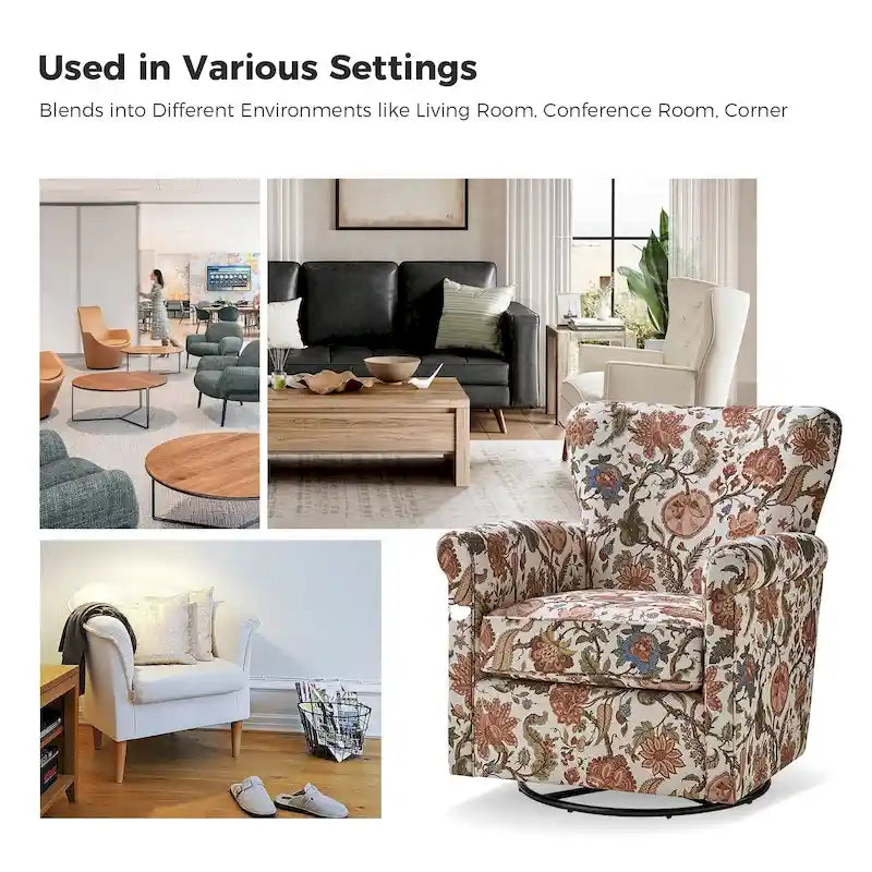 Georg Comfortable Floral Fabric Swivel Rocker Chair with Rolled Armrest by HULALA HOME 29