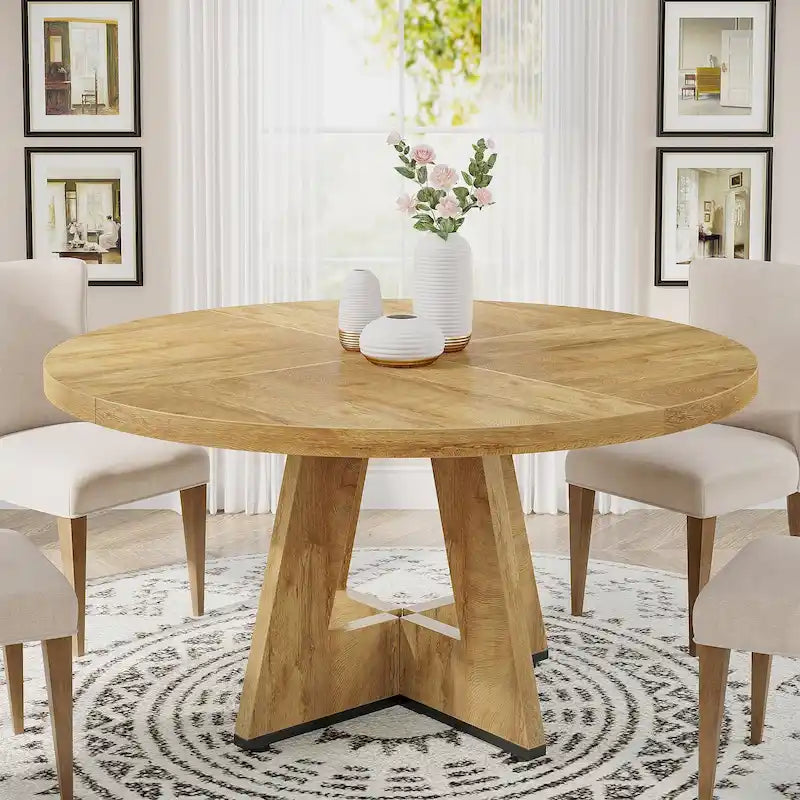 47 Inch Round Dining Table for 4, Wood Farmhouse Dinner Dinning Table for Kitchen Dining Living Room 10