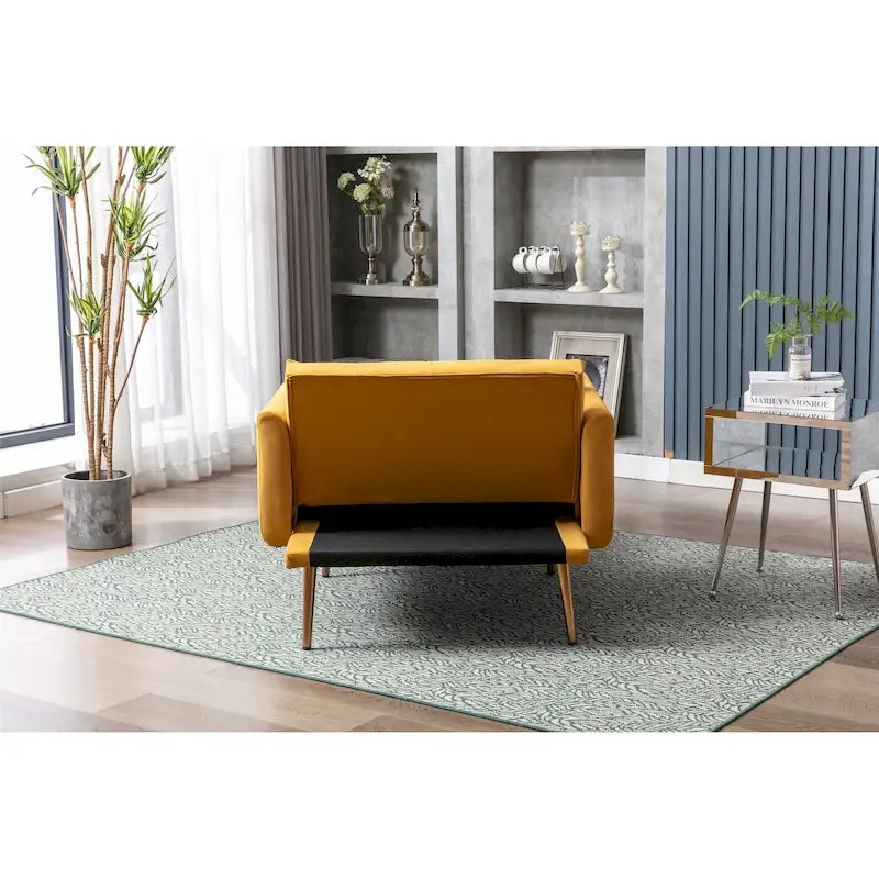 Velvet Upholstered Tufted Living Room Sleeper Sofa Chair With Rose Golden feet 23