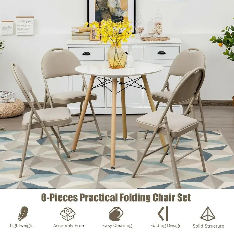 6 Pack Folding Chairs Portable Padded Office Kitchen Dining Chairs-Beige - 18.5 x 20 x 35 (L x W x H) 4