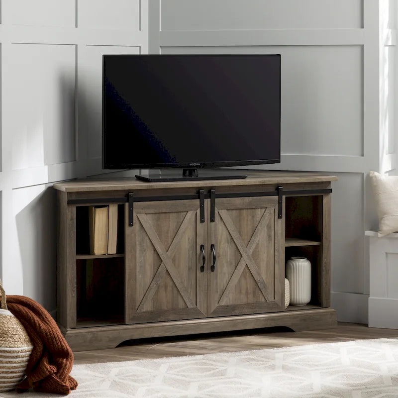 Middlebrook 52-inch Sliding Barn Door Corner TV Stand 8
