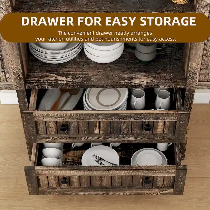 64 Farmhouse Tall Kitchen Pantry Storage Cabinet with 2 Drawers & Doors 8