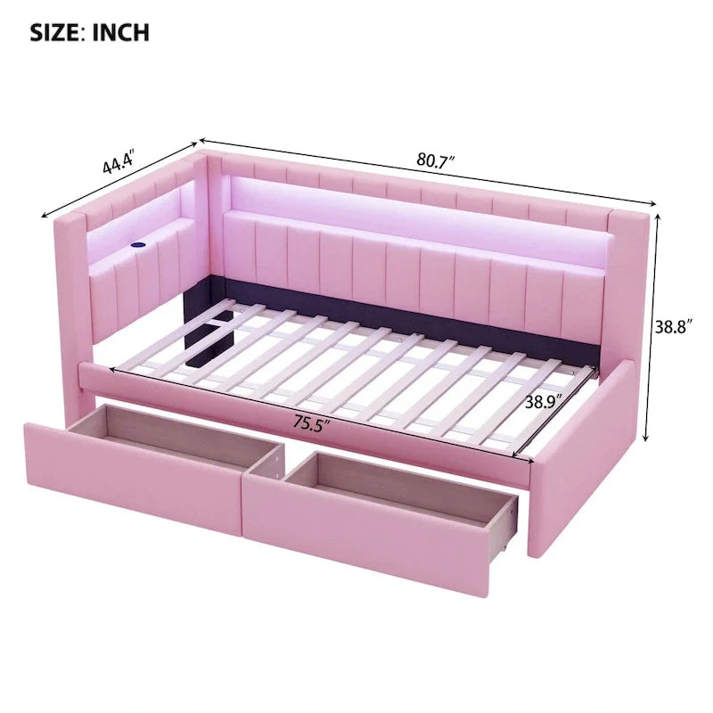 Upholstered Platform Bed with USB Ports & LED Lighting - Full/Twin Size Bed Frame with 2 Storage Drawers - Modern Bedroom 21