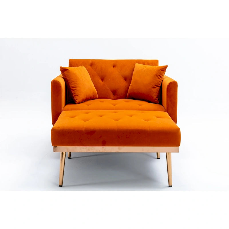 Velvet Upholstered Tufted Living Room Sleeper Sofa Chair With Rose Golden feet 13