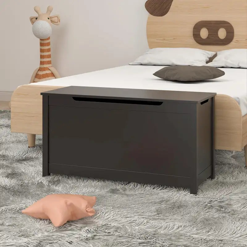 Kids Wooden Toy Box Storage with Safety Hinged Lid for Ages 3+ 7