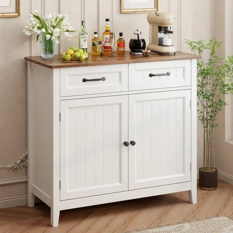 Kitchen Sideboard Buffet Storage Cabinet with 2 Drawers, Coffee Bar Cabinet ,Wood Entryway Cabinet with Double Door Cupboard 4