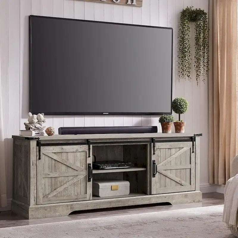 Farmhouse Wood TV Stand, Rustic Entertainment Center, Console Cabinet - n/a 24