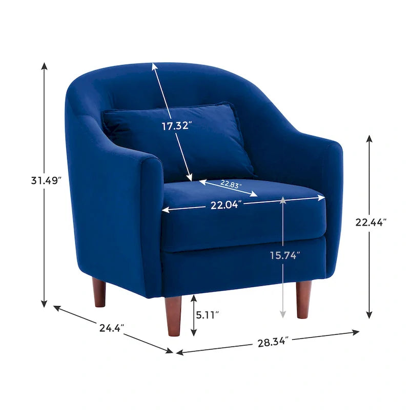 28.34W Set Of 2 Accent Armchair, Velvet Barrel Chair with Solid Wood Legs 34