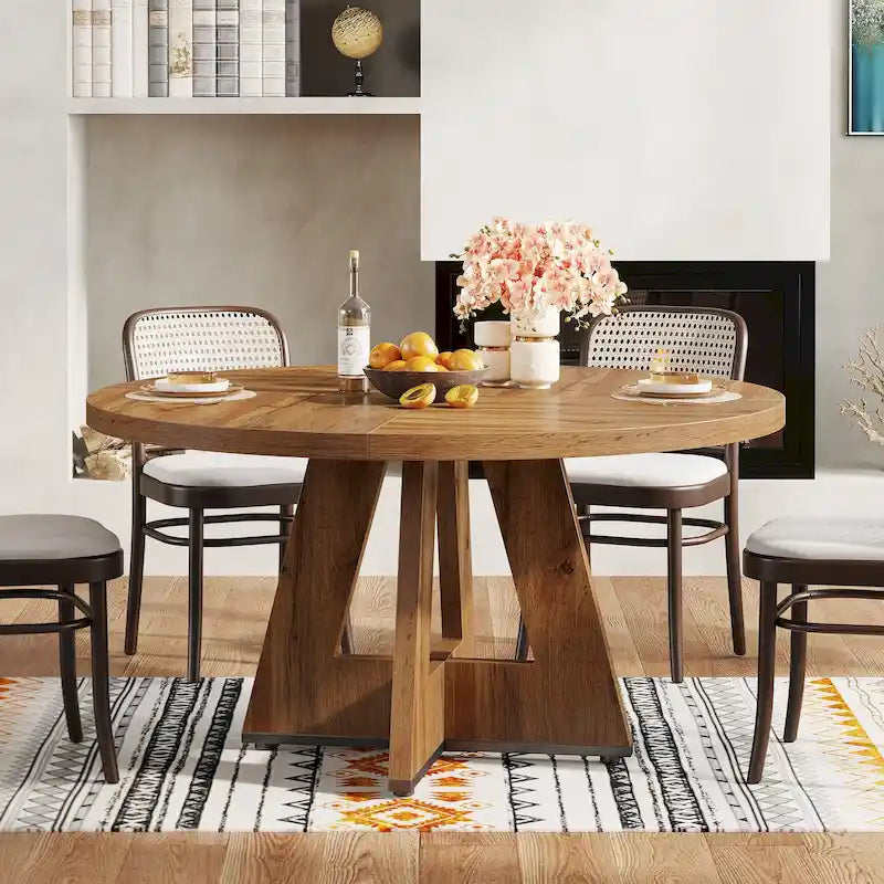 47 Inch Round Dining Table for 4, Wood Farmhouse Dinner Dinning Table for Kitchen Dining Living Room 9